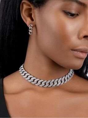 Adornia Sterling Silver Cubic Zirconia Curb Chain Collar Necklace